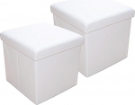 Natsen 2-kohaline kokkupandav istmekuubik koos hoiuruumiga, jalahoobi hoiukast, kunstnahast istmekapp, 38 x 38 x 38 cm, valge