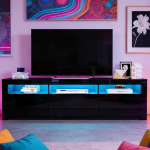 LED TV kapp, kaasaegne k&otilde;rgl&auml;ikega TV kapp 2 ukse ja 2 sahtliga, TV kapp elutuppa, magamistuppa, m&ouml;&ouml;blile, must, 160 x 35 x 60 cm.