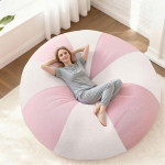 HABUTWAY Sitzsack f&uuml;r Erwachsene, 122 cm, mit Memory-Schaum gef&uuml;llt, zweifarbig, einzigartige Kombination aus Cord und luxuri&ouml;sem abgenutztem Samt, waschbarer Bezug, Kord, Rosa und Wei&szlig;