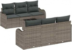 7-TLG. Garten Sofa Set mit Kissen Grau Poly Rattan, 2-Sitzer Garten Sofa mit Stauraum & Kissen Grau Poly Rattan Gartenlounge Model3354258