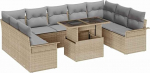 Rantry 10-teiliges Garten Sofa Set mit Kissen Beige Poly Rattan Gartenlounge Model3348346