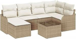 7-teiliges Garten-Sofa-Set mit Kissen braunes Poly-Rattan, 2-Sitzer Garten-Sofa mit Kissen beiges Poly-Rattan Gartenlounge Model3345781