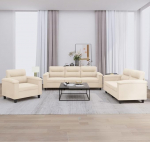 3-osaline diivanikomplekt koos pehmendusega Beeži mikrokiudkangaga elutoa puhkealale Vastupidav raam Mugav polsterdus