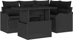 5-teiliges Garten-Sofa-Set mit Kissen aus schwarzem Poly-Rattan, 2-Sitzer Garten-Sofa mit Kissen aus schwarzem Poly-Rattan Gartenlounge Model3348459