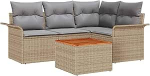 5-teiliges Garten-Sofa-Set mit Kissen Beige Poly-Rattan Akazie Gartenlounge Model3347322