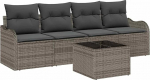 5-teiliges Garten-Sofa-Set mit Kissen Grau Poly Rattan, 2-Sitzer Garten-Sofa mit Stauraum & Kissen Grau Poly Rattan Gartenlounge Model3354238