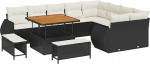 12-teiliges Garten-Sofa-Set mit Kissen Schwarz Poly Rattan Akazie Gartenlounge Model3363855