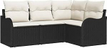 4-teiliges Garten Sofa Set mit Kissen Schwarz Poly Rattan, 2-Sitzer Garten Sofa mit Stauraum und Kissen Schwarz Poly Rattan Gartenlounge Model3354346