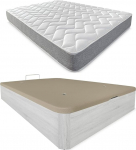 DU&Eacute;RMETE ONLINE Memory Foam Mattress + Box Spring Bed Large Capacity Fleece 150 x 190 cm Polyurethane Wood PU 150 x 190 cm