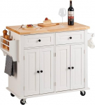 VEVOR Kitchen Trolley 1100 x 450 x 825 mm, 136 kg Load Capacity Kitchen Island Kitchen Cabinet, Trolley Kitchen Trolley with Towel Holder & 2 Drawers, Microwave Cabinet, Kitchen Trolley Solid Wood
