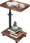 Side Table with Wheels, Side Table Height Adjustable (45-80 cm), Wooden Side Tables C Shape Have 360&deg; Rotating Walnut Finish, Small Coffee Table for Living Room, Sofa, Couch (Vintage Brown)