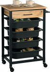 Kesper Kitchen Trolley with Drawer, 4 Plastic Containers, Material: Metal, Bamboo, Plastic (PP), Dimensions: 47 x 37 x 85 cm, Colour: Sonoma Oak Decoration, Black, 25532 13