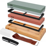 Sharpening Stone Set for Knives, Professional Whetstone Set, 400/1000, 3000/8000, Double-Sided Sharpening Stones, Whetstone, with Bamboo Base, Correction Stone, Tool Holder, Leather Strips