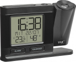 TFA Dostmann 60.5017.01 Raadiojuhtimisega projektsiooniga &auml;ratuskell koos toiteallikaga koos termo-h&uuml;gromeetriga Dimmitav magamistoa kell must (L) 149 x (S) 38 x (K) 104 mm)