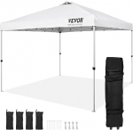VEVOR Gazebo 304,8 x 304,8 x 320 cm aiamaja telk 250D PU h&otilde;bedase kattega kangast kokkupandav Gazebo koos hoiukotiga Peotelk 6-8 inimest Pop Up telk Valge aiamaja Gazebo telkimisreiside jaoks