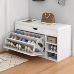 Shoe Bench with 2 Tier Padded Seat Cushion, Modern Organiser for Entryway, Hallway, Living Room, Bathroom, Multifunctional Folding Drawers, Storage Benches