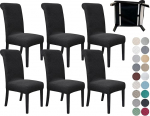 SPRINGRICO 6 Pack Dining Room Chair Covers with seat Belt, Stretch Parsons Chair Slipcover Washable Kitchen Dining Chair Cover Removable Seat Protector Set of 6, S1- Black