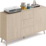 Muebles Pitarch Sideboard for Living Room and Dining Room, Buffet, Side Cabinet, 2 Doors and 3 Drawers, Oak, 89 x 140 x 40 cm, Pantry, Kitchen, Push Lock or Push-Pull, Modern, Nordic