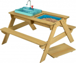 TP Toys Splash and Play Puidust piknikulaud t&ouml;&ouml;tava kraaniga, kauss liiva- ja veem&auml;ngude jaoks, mitmeotstarbeline puidust laud lastele alates 2. eluaastast, 130 x 137 x 138 cm.