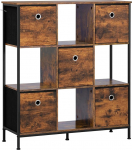 WOLTU Standing Shelf, Bookcase, Shelf with 4 Open Compartments, 5 Non-Woven Fabric Drawers, Standing Shelf with Metal Frame, for Living Room, Office, Study, Hallway, Kitchen, Vintage Brown, 90 x 30 x