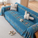 KCCRHIN Mitmek&uuml;lgne diivanitekk 2 3 4-kohaline boheemlasliku stiili diivanikatted P&ouml;&ouml;ratav diivanikate kriimustuskindel p&ouml;&ouml;ratav diivanitekkide viskamine tuttidega diivanikaitsekate, sinine, 180 x 130