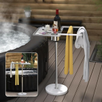 KES Outdoor Towel Rail for Whirlpool, 360&deg; Rotating Towel Stand with 2 Drink Holders, Pool Towel Holder Standing with Marble Base, Suitable for Spa/Pool/Hot Tubs, Height Adjustable, OTR201-2