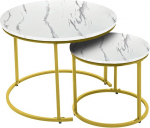 ZOLTA 2 kohvilaudade komplekt &Uuml;mmargune t&ouml;&ouml;stuslik Loft k&uuml;ljelaud Diameeter 60 cm ja Diameeter 40 cm elutoa laud MDF metallist pesitsuslauad Kaasaegne ruumi s&auml;&auml;stev stabiilne elutoa laudade disain Valge