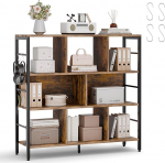 ELUCHANG raamaturiiul, seisev riiul 8 sektsiooniga, riiul 3 tasandiga, tasuta konksud, elutuppa, magamistuppa, &otilde;ppetuppa, k&ouml;&ouml;ki, 30 x 94 x 95 cm, vintage pruun/musta