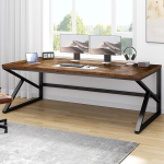 HSH Suur arvutilaua kontorilaud metallist ja puidust 2 inimesele Ekstra pikk kirjutamine Uuringud PC m&auml;ngulaud kodukontorisse magamistuppa elutuppa Rustic Brown 180 cm