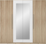 Forte Helen riidekapp 230 Classic Hingedega uksega riidekapp 4 ukse peegliga magamistuba puidust komposiit Sonoma tammepuidust valge, 90" lai x 84" k&otilde;rge x 23.2" s&uuml;gavus