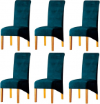 LANSHENG Stretchy XL toolikatted s&ouml;&ouml;gitoa toolidele, Stretch Spandex elastse lindiga toolikate, sametist suured s&ouml;&ouml;gitooli toolikatted restoranile, hotellile, peole, banketile (Teal, 6 komplekt (suur))