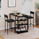 Garvee baarilaua komplekt 3-osaline baarilaua s&ouml;&ouml;gilaud koos 2 tooliga s&ouml;&ouml;gikomplekt seljatoega k&ouml;&ouml;gilaud 3 riiuliga s&ouml;&ouml;gitoa k&ouml;&ouml;ki Bistro Black