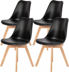 Sweetrcrispy s&ouml;&ouml;gitoa toolid, komplekt 4, PU nahast toolid, s&ouml;&ouml;gituba, kaasaegsed k&ouml;&ouml;gitoolid puidust jalgadega, polsterdatud s&ouml;&ouml;gilaudade toolid, s&ouml;&ouml;gitoa toolid s&ouml;&ouml;gituppa, k&ouml;&ouml;k, kaasaegne must