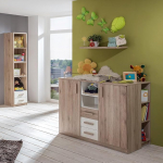 Lomadox beebitoa komplekt 5 t&uuml;kki tammepuust valge v&auml;rviga, sealhulgas muutuv laud baaskapp riiulid seisvad riiulid seinariiulid