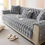 Faux Fur Couch Cover, Rabbit Plush Couch Cover, Non-Slip Couch Cover, m&ouml;&ouml;bli kaitsja (helehall, 90x90cm)