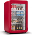 Klarstein Audrey Evo joogik&uuml;lmik klaasuksega - 113 L, retro disain, LED valgustus, topeltklaasiga uks, 0-10&deg;C, energiat&otilde;husus C, reguleeritavad jalad, punane