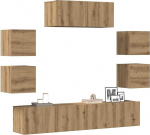 TV Schrank,7-TLG. TV-Schrank-Set Wandmontage Artisan-Eiche Holzwerkstoff,TV Board H&auml;ngend Schrank Fernsehschrank TV Bank Wohnzimmer M&ouml;bel Modern Wandschrank f&uuml;r Wohnzimmer Schlafzimmer