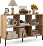 HOMASIS Bookcase with 6 Cubes, Cube Shelf with Adjustable Shelves & Metal Legs, Space Saving Standing Shelf, Storage Shelf, Wooden Storage Shelf, for Living Room, 120 x 35 x 79.5 cm, Natural