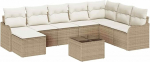 9 osaliges Garten Sofa Set mit Kissen Braun Poly Rattan, 2-Sitzer Garten Sofa mit Kissen Beige Poly Rattan Gartenlounge Model3345831