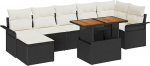 8-teiliges Garten-Sofa-Set mit Kissen Schwarz Poly-Rattan, 2-Sitzer Garten-Sofa mit Stauraum & Kissen Schwarz Poly-Rattan Gartenlounge Model3358098