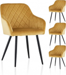 TUKAILAI S&ouml;&ouml;gitoa toolid komplekt 4 sametist k&ouml;&ouml;gitooli Polsterdatud tool elutoa tool k&auml;etugedega seljatoega metallist jalad k&ouml;&ouml;gi s&ouml;&ouml;gitoa elutoa salongi tumekollane