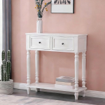 Konsoollaud 2 sahtliga, 80,5 x 30 x 85 cm, massiivsest m&auml;nnipuidust, panipaigaga, elutuppa, esikusse v&otilde;i diivani taha (valge)