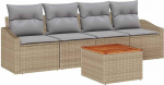 5-osaline aiasohva komplekt koos pehmendusega Beige Poly Rattan Acacia Garden Lounge Model3347763