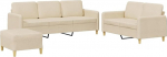 Cremefarbenes 2- und 3-Sitzer-Sofa mit Fu&szlig;hocker | Stoff (100% Polyester), Metall, Textilene, Sperrholz | Bequem f&uuml;r Wohnzimmer und Entspannung Model3202128