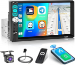 Inefala 1 DIN autoraadio koos Carplay ja Android Car, 7-tolline puuteekraan Bluetoothiga, Mirror Link, FM, AUX/TF/USB, SWC, EQ, tagurduskaamera