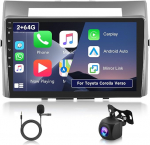 Hodozzy 2G + 64G Android Autoradio Toyota Corolla Verso 2004-2009 traadita Carplay Android auto, 9-tolline puuteekraan koos GPS WiFi Bluetooth Mirrorlink HiFi FM RDS Canbus tagurduskaameraga