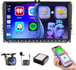 [2+64GB] Hikity Android 15 autoraadio VW Golf 5 Golf 6 Skoda Polo Passat Tiguan Touran Seat koos Carplay Android Car Mirrorlinkiga, 9-tolline mahtuvuslik puuteekraan koos WiFi GPS navigatsiooniga FM Bluetoothiga
