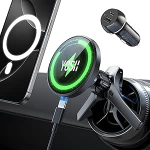 YOSH jaoks MagSafe Car Mount 15 W mobiiltelefoni hoidja auto laadimisfunktsiooniga, &uuml;mmarguse ventilatsiooni jaoks, &uuml;hildub Mercedes A/B/C/V/GLC/Sprinter Benz tarvikutega 60 W autolaadijaga