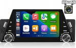 NHOPEEW 1Din Autoradio juhtmevaba Carplay ja Android Car - 5-tolline puutetundlik raadio koos nupu toega Mirror Link EQ FM Bluetooth + 12 LED tuled Tagurduskaamera