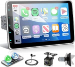 Autoraadio 1 DIN traadita Carplay Android autoga, 10-tolline HD IPS puuteekraaniga autoraadio k&auml;sitsi p&ouml;&ouml;ramise funktsiooniga, toetus Bluetooth link peegeldamine FM / AM raadio tagurduskaameraga